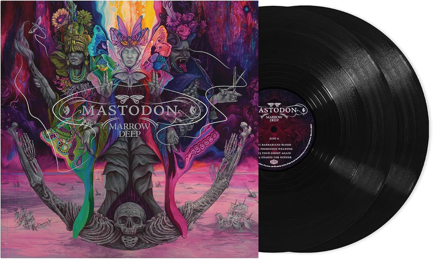 Mastodon - Marrow Deep vinyl record shown with the illustrated album cover on the left and the black vinyl record partially visible on the right.