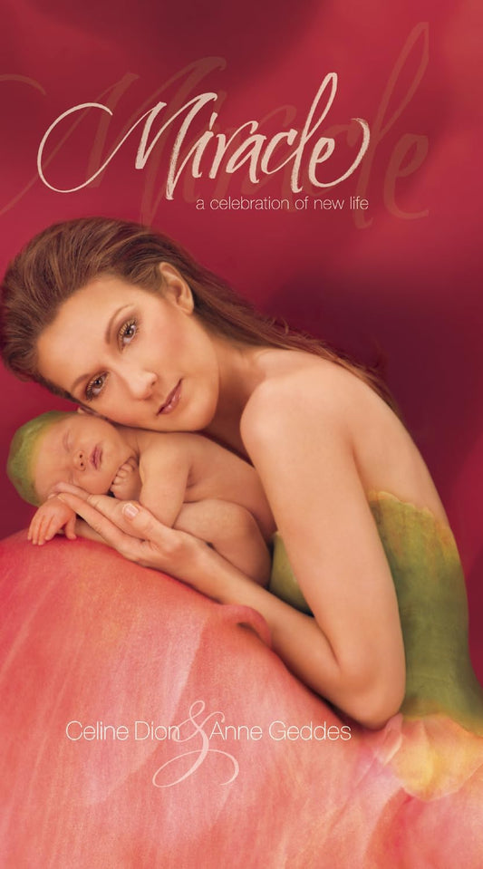 Woman holding a baby with 'Miracle' text on a red background