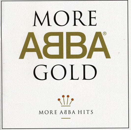 Square album cover for 'More Abba Gold' featuring the title in black and gold text on a white background, with a small gold crown logo and 'More Abba Hits' at the bottom.