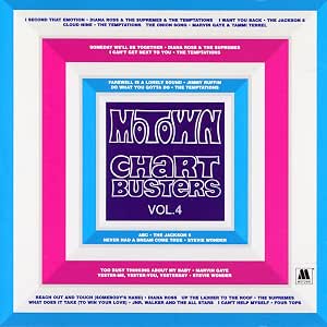 Molwyn Chart Busters Vol. 4 album cover, featuring a vibrant geometric design with concentric pink, purple, blue, and white frames and black text.