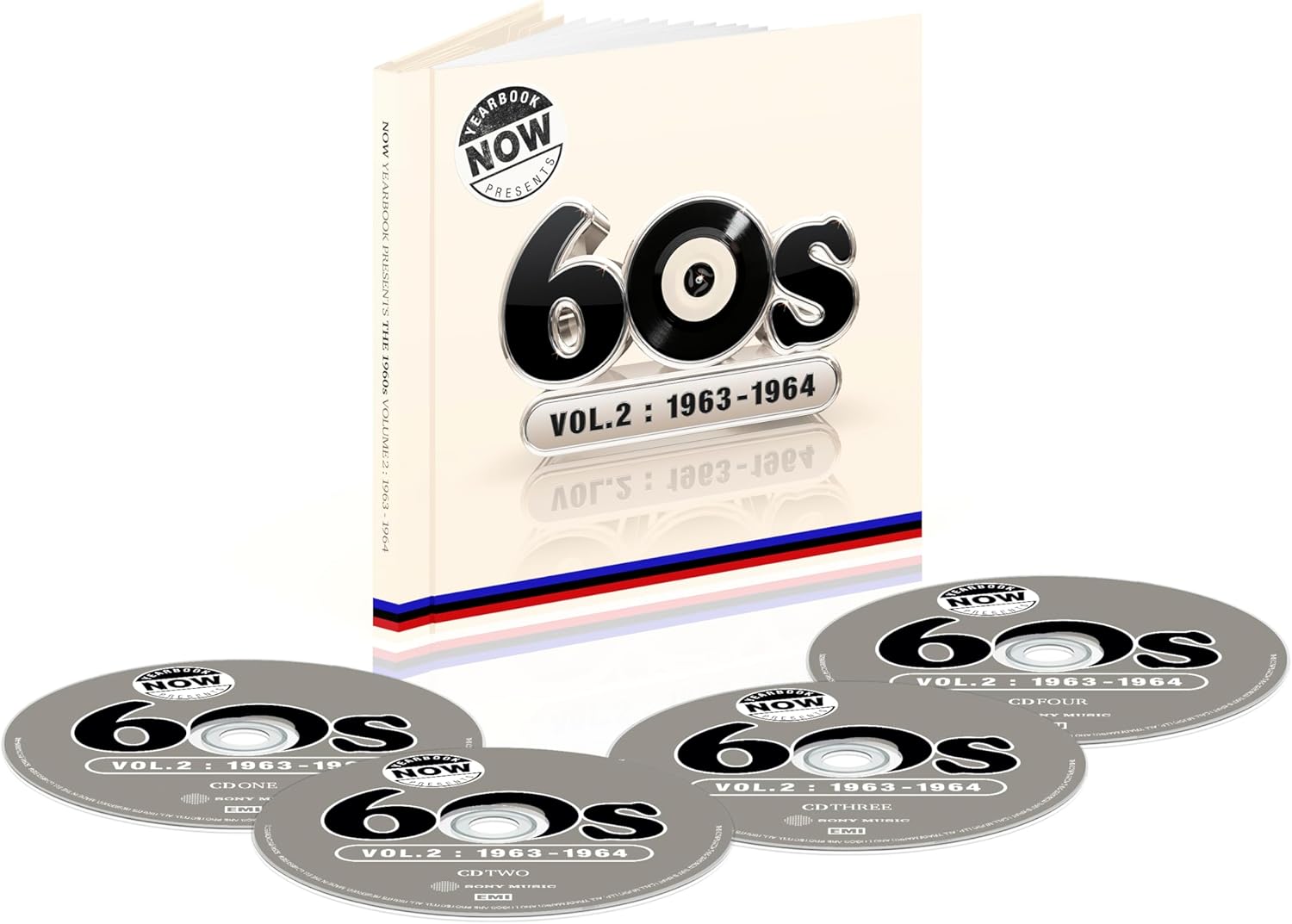 Collection of CDs with a book titled '60s Vol. 2: 1963-1964' on a white background