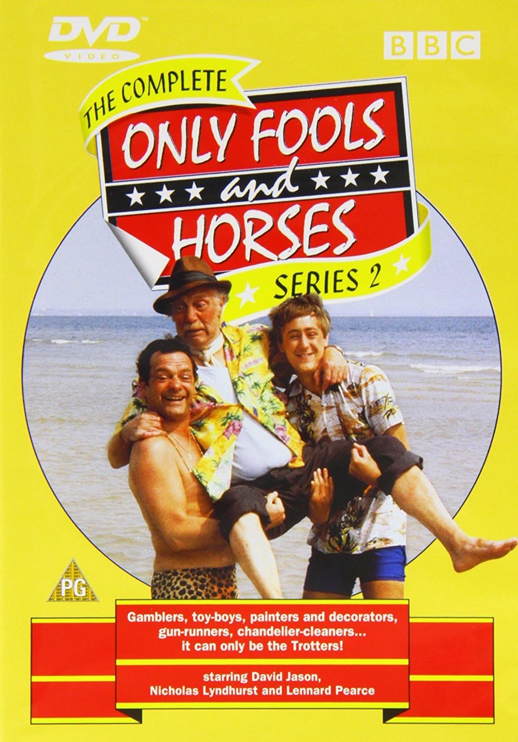 DVD cover of 'Only Fools and Horses' Series 2 with four men on a beach.