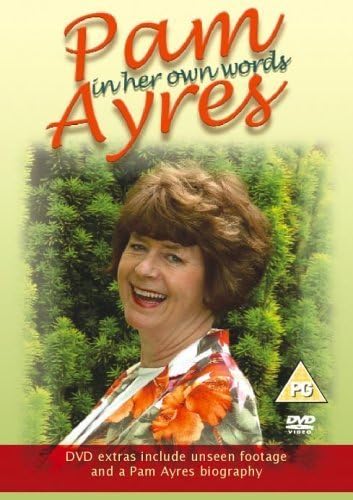 DVD cover for 'Pam Ayres in her own words' featuring a smiling woman with short brown hair in front of green foliage, with orange title text and a red banner at the bottom.