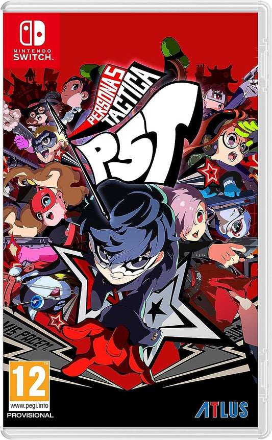 A cover image of Persona 5 Tactica for Nintendo Switch, featuring colorful character artwork and the game's title prominently displayed.