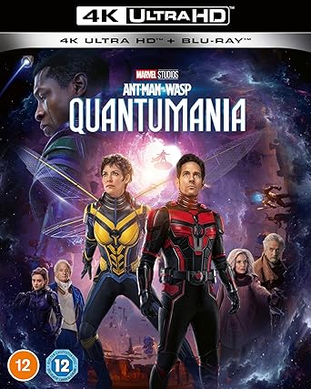 Blu-ray cover of 'Ant-Man and the Wasp: Quantumania' with characters and 4K Ultra HD branding.