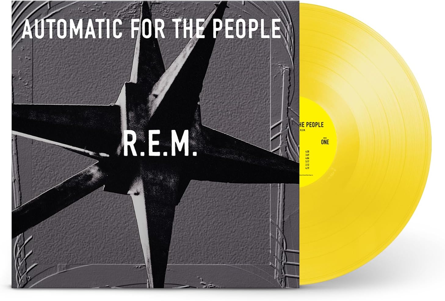 R.E.M. 'Automatic For The People' vinyl record with a yellow label and black text.