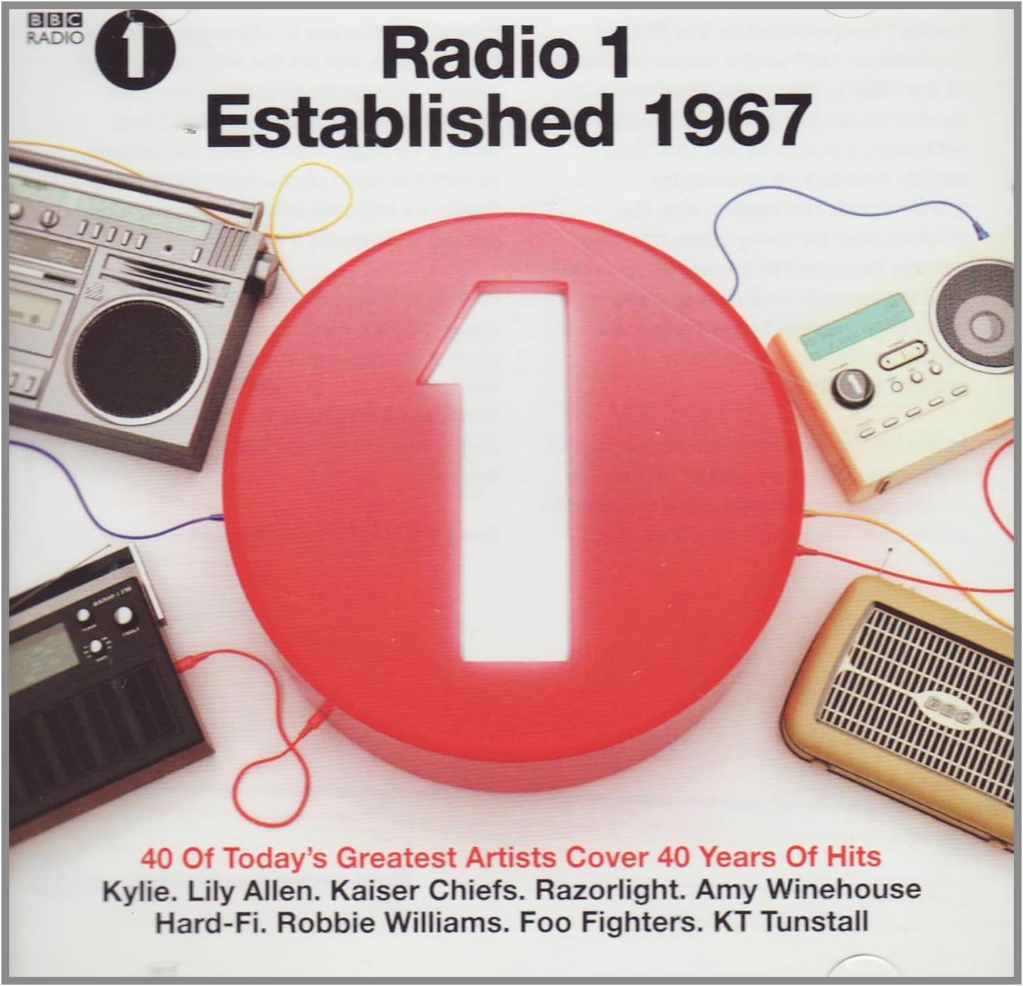 Promotional poster for BBC Radio 1, established in 1967, featuring vintage radio equipment and a large red number '1'.