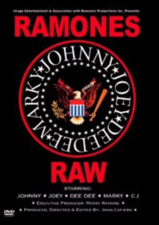 Cover of 'Raw' by Ramones featuring the band's logo and names.