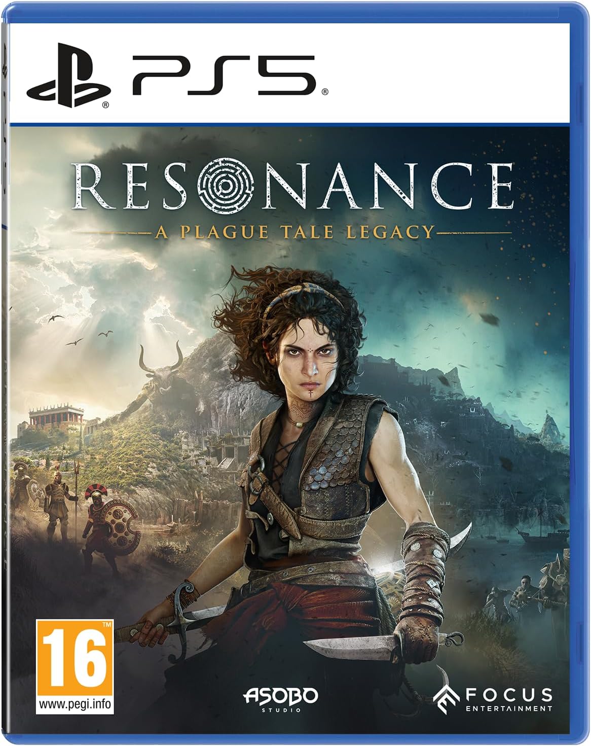 Game box for 'Resonance: A Plague Tale Legacy' on PS5 with character and mountain background