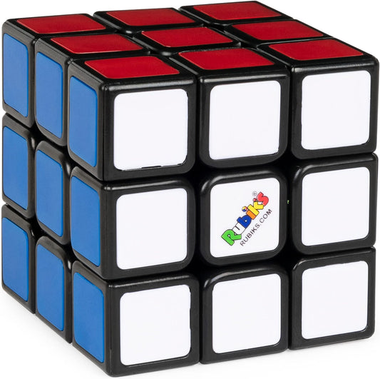 A 3x3x3 Rubik's cube with a black frame, featuring white, blue, and red stickers. The center face shows a logo for 'RuiKings' with 'RUIKINGS.