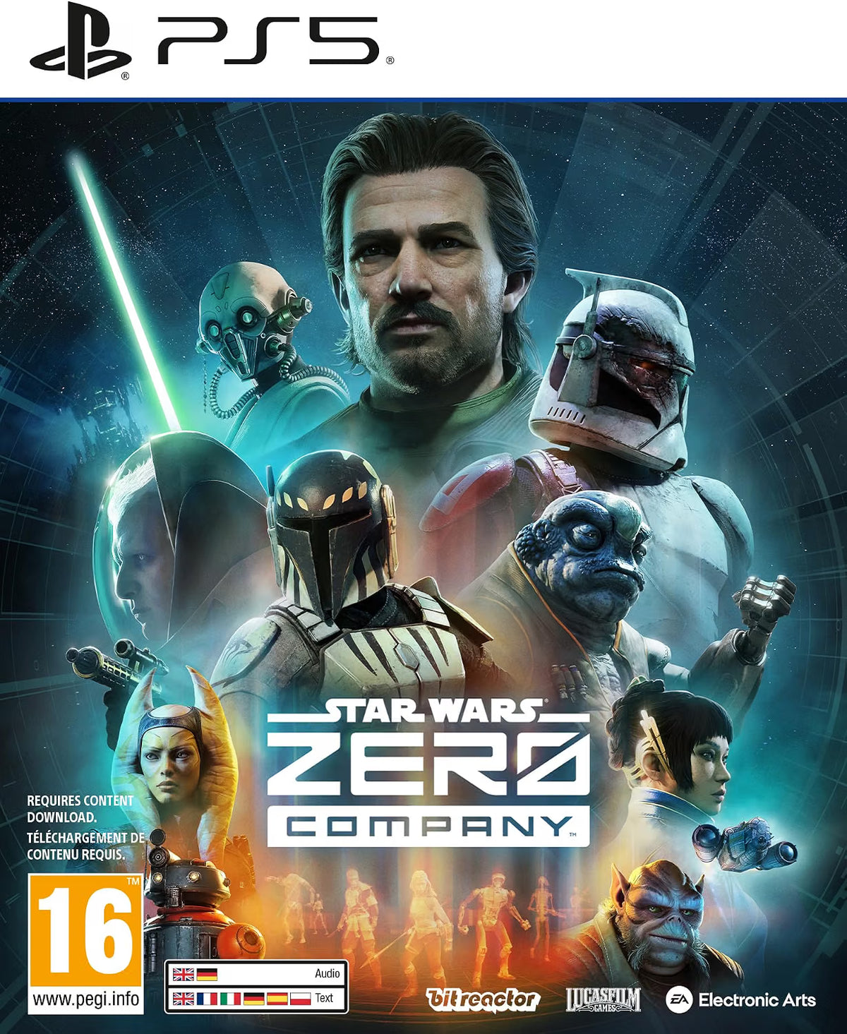 Game cover for 'Star Wars Zero Company' with characters and PS5 logo.