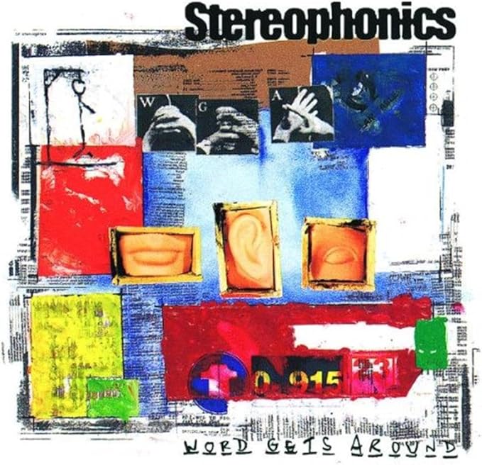 Colorful album cover with abstract design and text, featuring the band name 'Stereophonics' and album title 'Word Gets Around'.