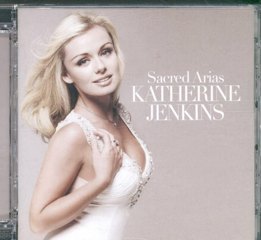 Album cover of 'Sacred Arias' by Katherine Jenkins featuring a woman in a white dress.