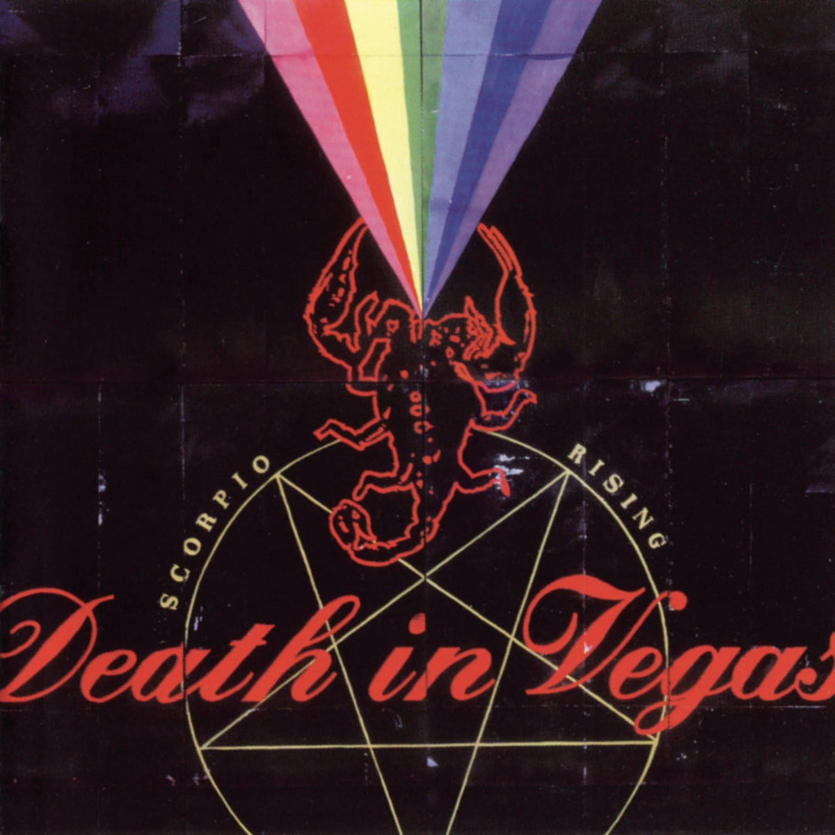 Album cover with scorpion and rainbow light design, text 'Death in Vegas' on black background