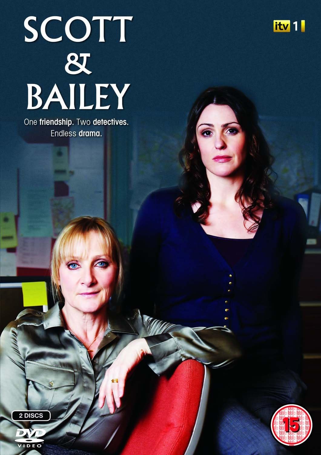 DVD cover of 'Scott & Bailey' with two women sitting, featuring the ITV logo.