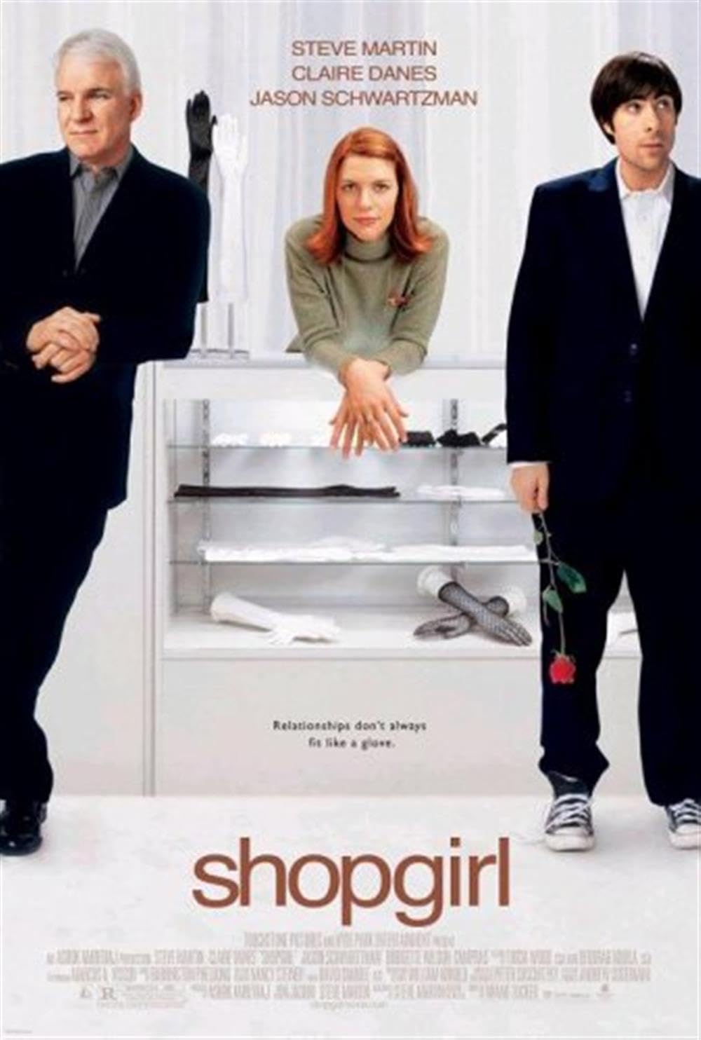 Movie poster for 'Shopgirl' featuring three people on a staircase.