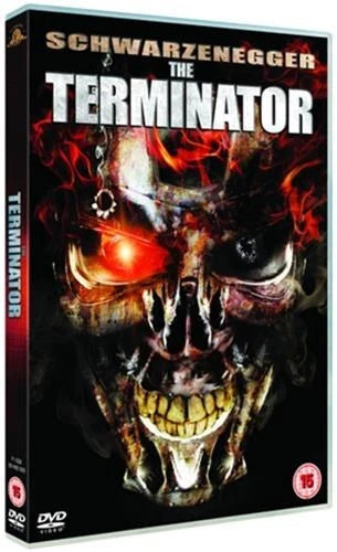 DVD cover of 'The Terminator' featuring a robot with glowing red eyes.