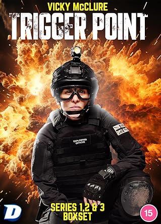 Movie poster for 'Trigger Point' featuring a person in tactical gear with an explosion in the background.
