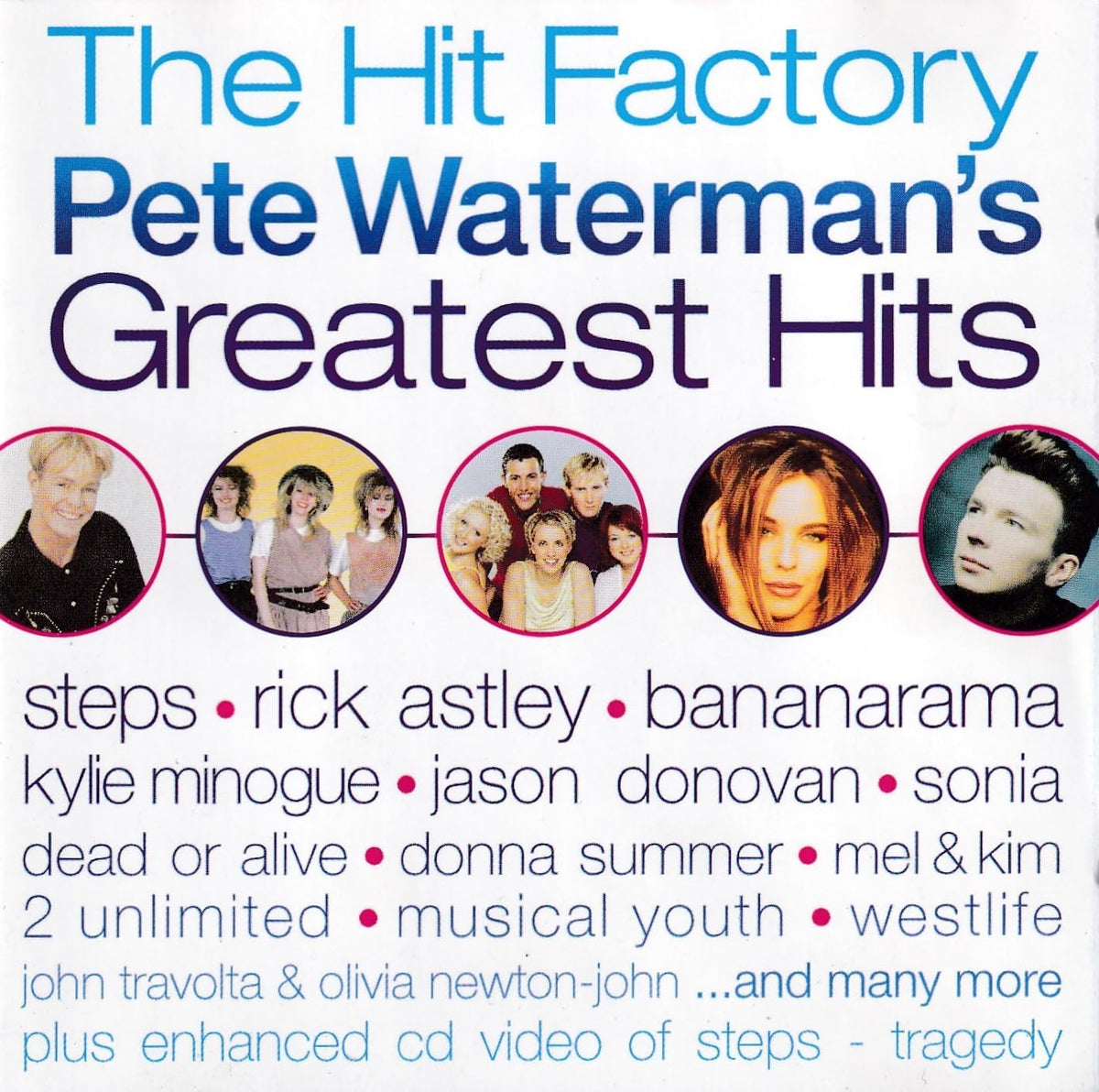 Album cover for 'The Hit Factory Pete Waterman's Greatest Hits' featuring portraits of various artists.