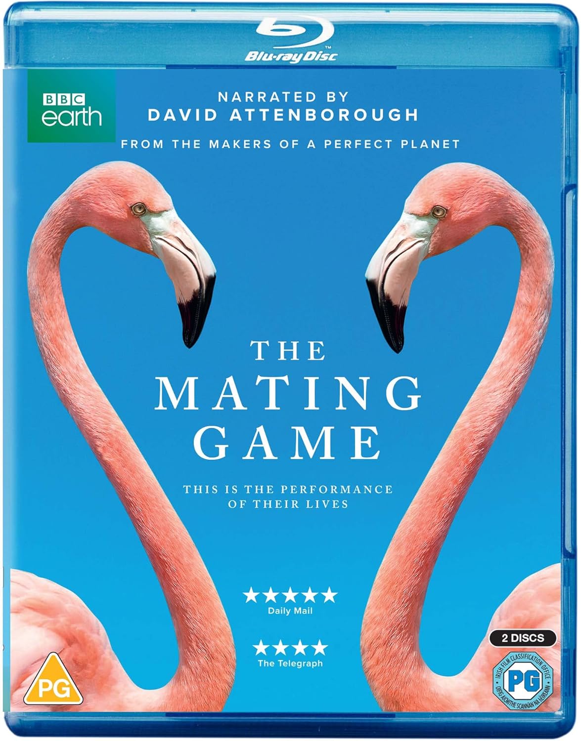 Blu-ray cover of 'The Mating Game' featuring two pink flamingos on a blue background.