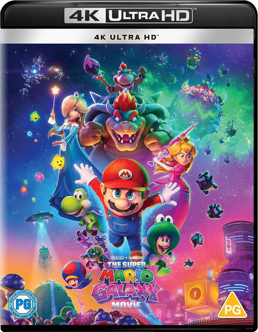 4K Ultra HD movie cover for 'The Super Mario Galaxy Movie' with colorful characters and vibrant background.