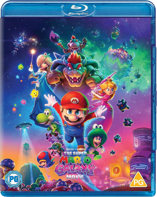 Blu-ray cover of 'The Super Mario Galaxy Movie' with colorful characters and vibrant background.