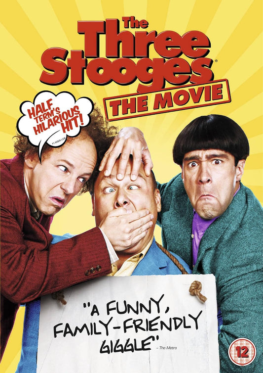 Poster for 'The Three Stooges: The Movie' with three characters and promotional text.