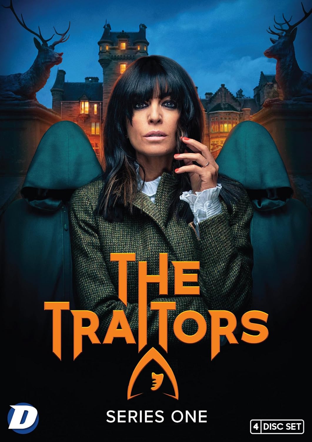 Promotional poster for 'The Traitors' series one with a woman in a green coat and title text.