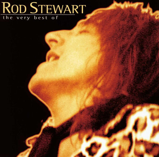Album cover of 'The Very Best of Rod Stewart' with a close-up of Rod Stewart's face.