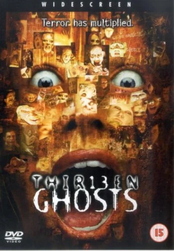 DVD cover for the horror film 'Thirteen Ghosts' featuring a dark collage of faces and eyes forming a monstrous face, with the title in large white letters at the bottom.