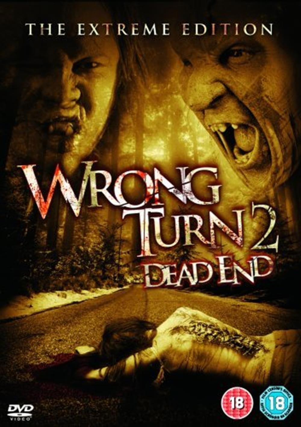 DVD cover of 'Wrong Turn 2: Dead End' with intense scene and text.