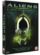 DVD cover for 'Aliens' featuring a close-up of the alien creature's face with a green glow, indicating a special edition version.