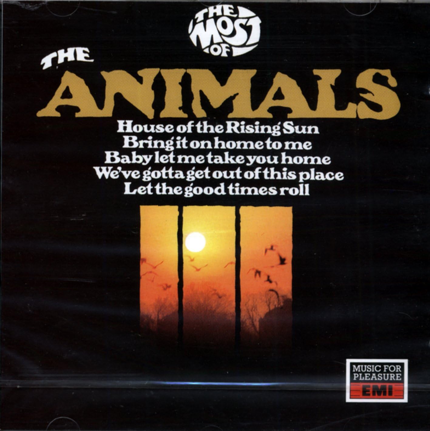 Audio CD cover for The Animals album 'Most of the Animals' featuring a sunset silhouette and the band's name.