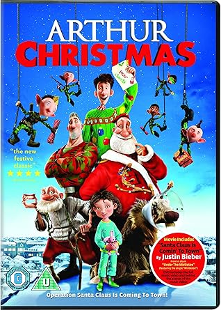 DVD cover of 'Arthur Christmas' with animated characters and Santa Claus.