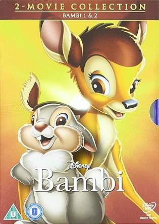 DVD cover for 'Bambi' featuring animated characters Bambi and his mother, with a vibrant yellow background.