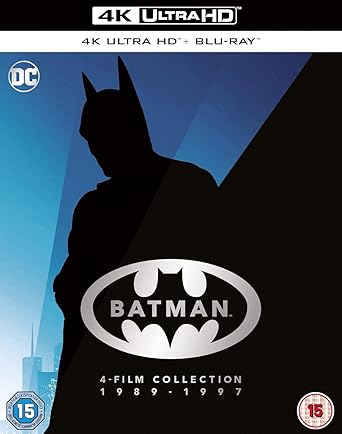 Batman 4-film collection 1989-1997 4K Ultra HD Blu-ray cover with silhouette and logo.
