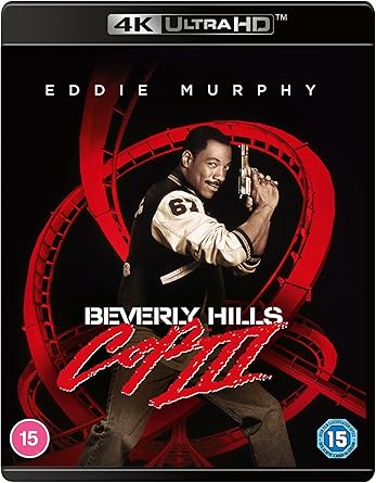 Blu-ray cover of 'Beverly Hills Cop III' featuring Eddie Murphy with a red and black design.