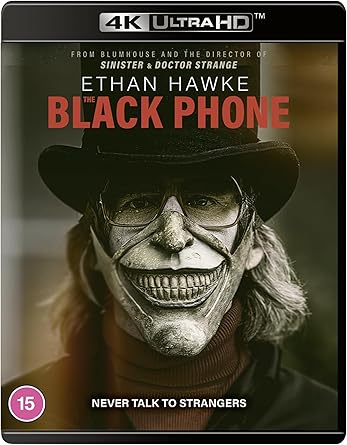 Blu-ray cover of 'The Black Phone' with a person wearing a mask and top hat.