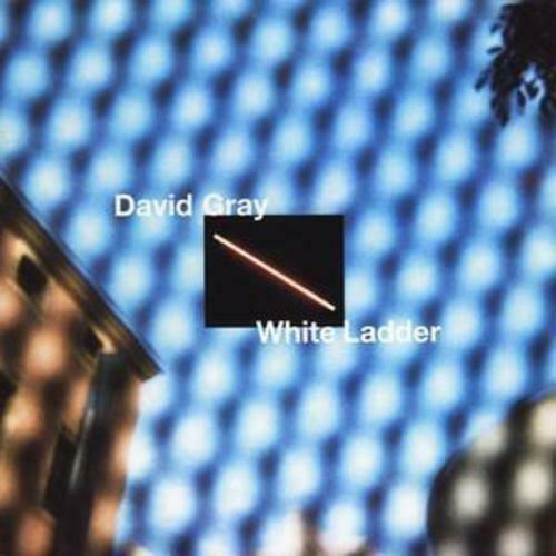 Album cover for David Gray's 'White Ladder' featuring a white ladder on a blue checkered background.