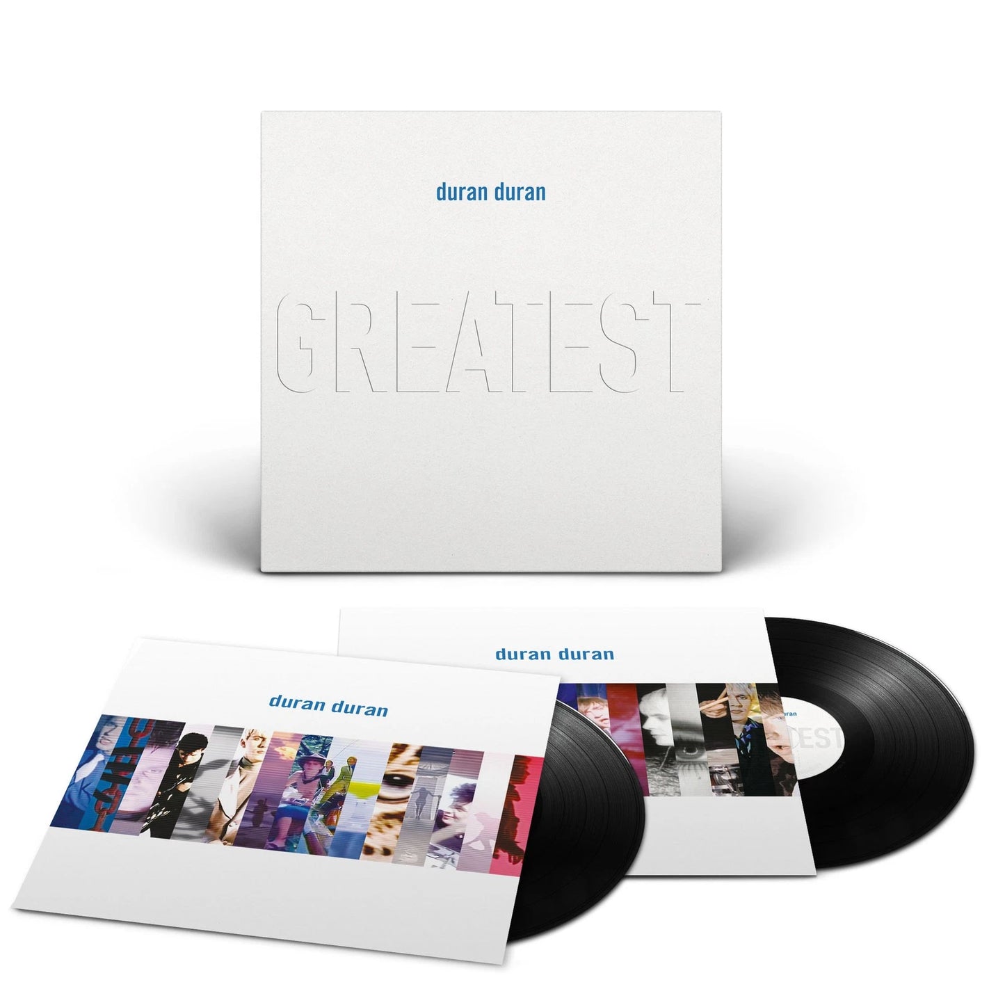 Duran Duran 'Greatest' vinyl album set with cover and disc on a white background