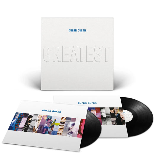 Duran Duran 'Greatest' vinyl album set with cover and disc on a white background