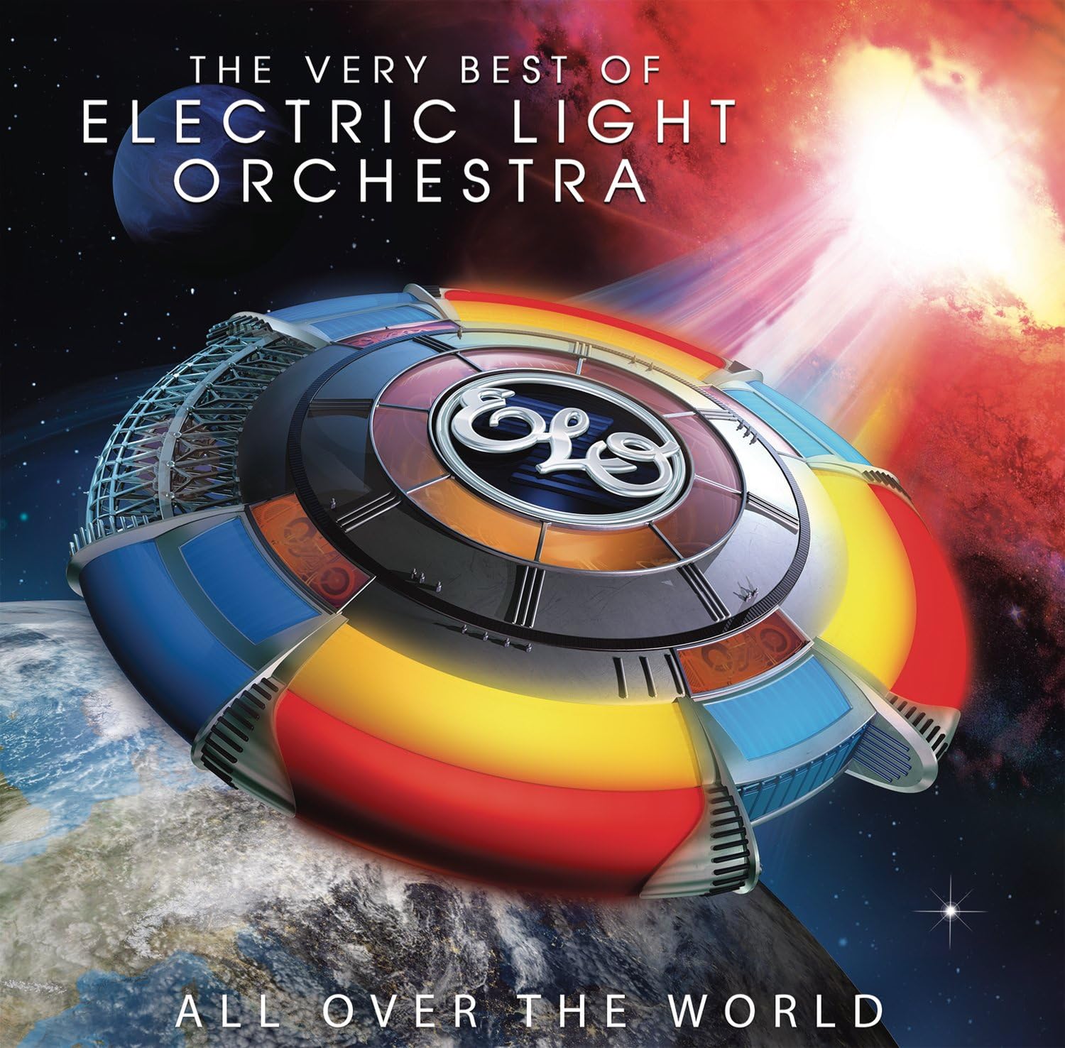 Album cover for 'The Very Best of Electric Light Orchestra: All Over the World' with a colorful abstract design and ELO logo.