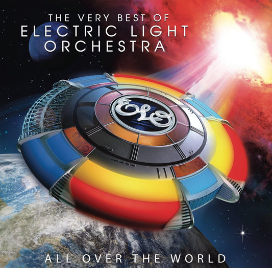 Album cover for 'The Very Best of Electric Light Orchestra: All Over the World' with a colorful abstract design and ELO logo.