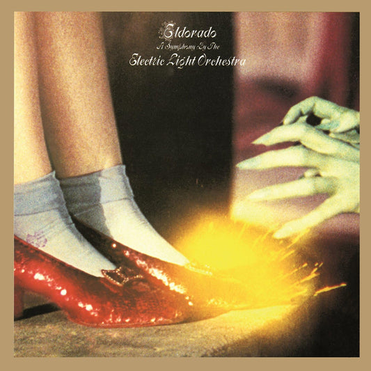 Vinyl LP record cover of E.L.O. Eldorado with a red-shoed character and green eyes on the cover art.