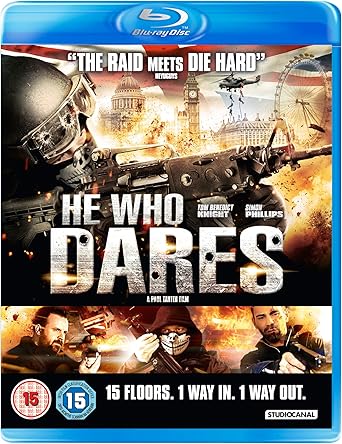 Blu-ray cover of 'He Who Dares' with action-themed graphics and text.