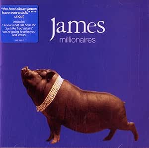 The cover of the audio CD titled 'James Millionaires' features an image of a pig wearing a necklace. The background is a solid blue, and the text 'The Best Album James Millionaires' is visible at the top.