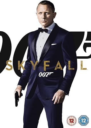 Man in a tuxedo holding a gun with '007 Skyfall' text on a white background