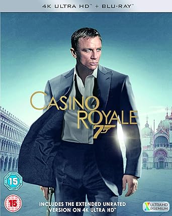 Casino Royale movie poster with a character in a suit against a cityscape background