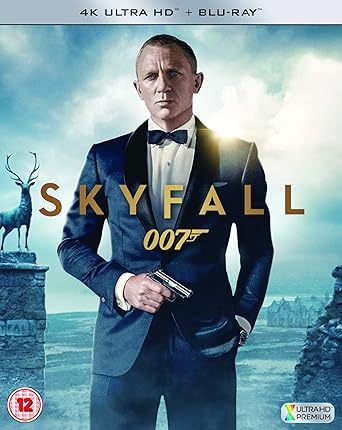 James Bond movie 'Skyfall' Blu-ray cover with actor in tuxedo holding a gun.