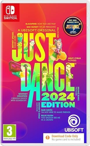 A colorful cover for the Nintendo Switch game 'Just Dance 2024 Edition', featuring animated characters and text.